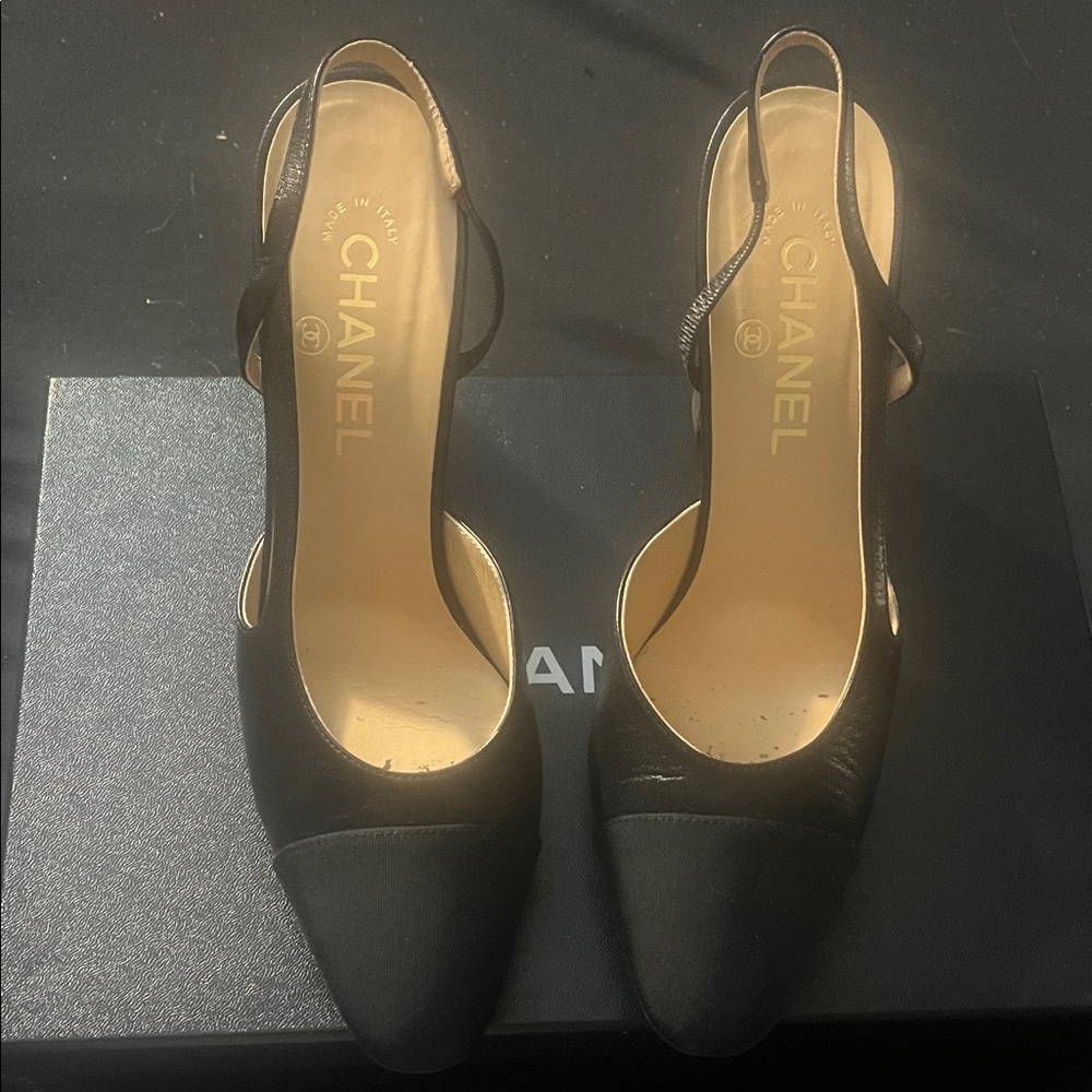CHANEL Black Slingback Heels